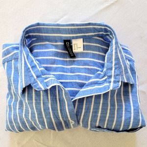 Divided H&M Blue & White Striped Button Up Size 14 Button Down